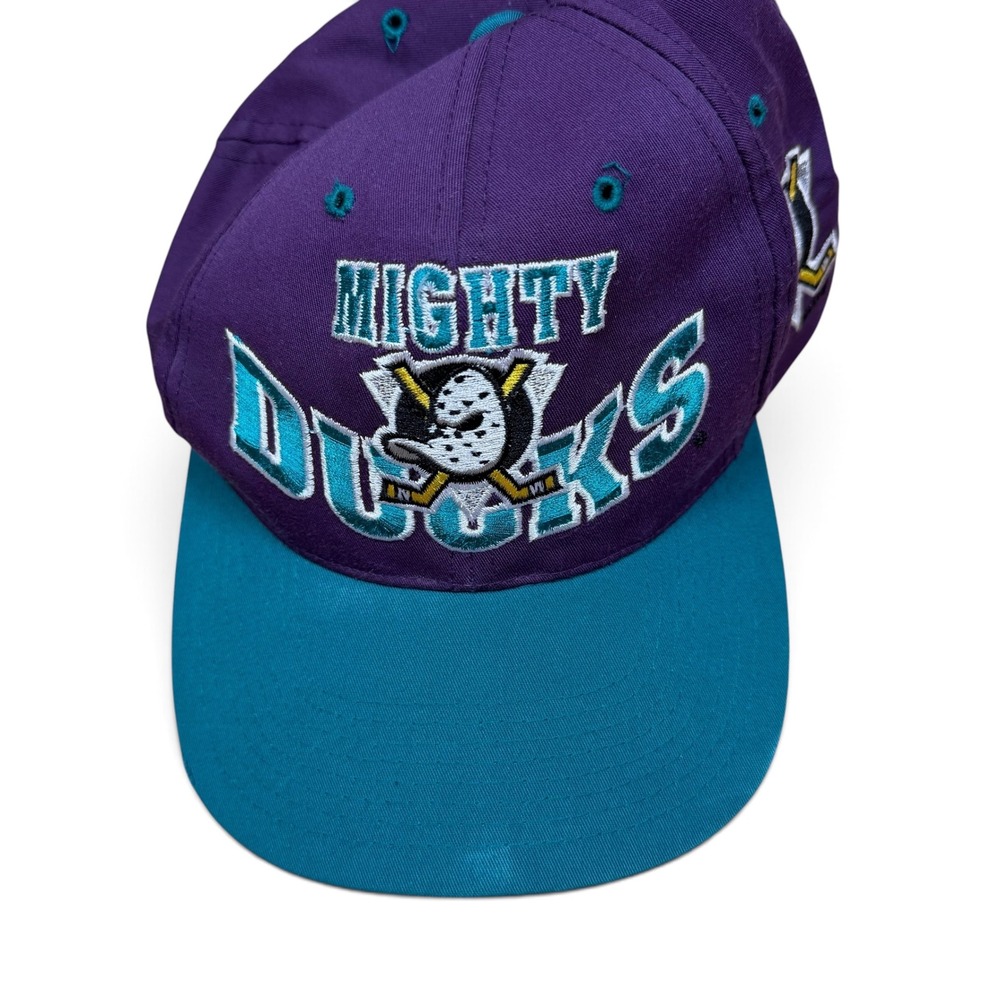 Vintage Mighty Ducks Anaheim NHL Snapback Hat The G Cap Purple Teal Retro Cap - Picture 6 of 11